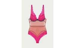 Dora Larsen Natalie High Apex Bodysuit In Hot Pink&sol;dusky Teal&sol;tobacco