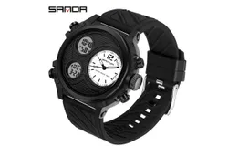 Three Time Display Sanda Brand Quartz For Men Led Sport Digital Watches 50m Waterproof Electronic Wristwatch Alarm Clock Relogio-black  silver