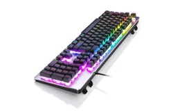 Wired Gaming Keyboard, Metal Mechanical Feel,104Keys with RGB Backlight,Anti-Ghosting,For MAC Windows PC,Black