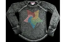Sparkle By Stoopher Pinwheel Star Ls Sparkle Top In Black&sol;gray