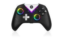 RGB wireless game controller for PC&sol;Switch&sol;Tesla&sol;PS3&sol;Android&sol;iOS&sol;Samsung TV&comma; Hall effect joystick and trigger&comma; 11 color RGB lights&comma; programmable&comma; turbo&comma; dual vibration&comma; with 2&period;4GHz adapter - black