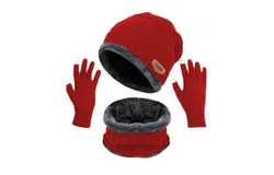 Men&apos;s Winter Brimless Beanie 3 Piece Warm Brimless Beanie with Brimless Beanie Hat Available in Multiple Colors-Men&apos;s Winter Brimless Beanie 3 Piece Warm Brimless Beanie with Brimless Beanie Hat Available in Multiple Colors- red  3-piece set