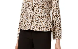 Calvin Klein Leopard Print Notched Suit Jacket In Browns