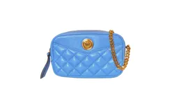 Versace La Medusa Blue Quilted Small Camera Crossbody Bag