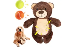 Dog Chew Toy Hand-StitchedBrown Teddy Bear & Balls 2 Pack Dog Ball to Aid Boredom Plush Squeak Toy & Squeak Balls for Snuggling & Fetch&sol;Retrieve Medium & Small Dogs