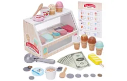 Wooden Ice Cream Counter Playset for Kids&comma; Toddler Girl Toys Kitchen Playset Pretend Play Gifts for 3 4 5 6 Year Old Girl or Boy