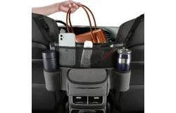 Car Purse & Handbag Holder Between Front Seats，Seat Back Organizers and Storage Bag with Tissue Hoder & 2 Cupholders & 3 Pockets for Car&period;&lpar;Grey&rpar;