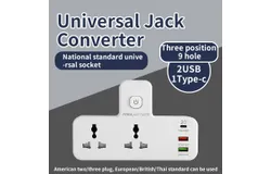 Universal Plug and Socket American Standard Converter Extended Power Outlet with 1x USB-C and 2x USB-A Charging Ports Finger&sol;Metal Resistant Finger&sol;Metal Miscontacts Suitable for Multiple Devices -2311 &lbrack;Converter&rsqb; American Standard 3-pin