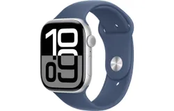 Apple Watch Series 10 &lbrack;GPS 46mm case&rsqb; Smartwatch with Silver Aluminium Case with Denim Sport Band - M&sol;L&period; Fitness Tracker&comma; ECG App&comma; Always-On Retina Display&comma; Water Resistant