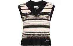 Ganni Women&apos;s Soft Wool Stripe Sweater Vest Top &comma; Black