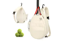 Tennis Bag&comma; Quilted Tennis Backpack Holds 2 Rackets&comma; Waterproof Crossbody Sling Pickleball Bags for Women&comma; Men and Youth&comma;Beige