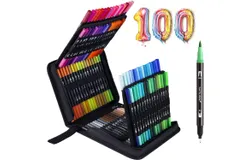 100 Colors Markers Dual with Case&comma; Coloring Pens for Adults&comma; Dual Brush Marker Pens with Fine & Brush Tips Set&comma; Water Based Markers for Book Cards Drawing Teacher Office Supplies