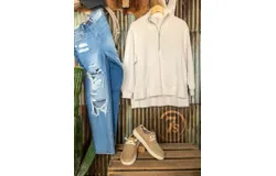 Z Supply Women&apos;s Utica Quarter Zip Oversized Pullover Jacket In Ivory Cream