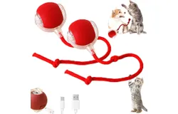 2PC Interactive Dog Toys&comma;Interactive Dog Ball Electric Dog Ball Toy Rollie Pet Cat Toy Interactive Rolling Ball Cat Toy 360° Automatic Rolling Toy Ball for Dog&sol;Cat &lpar;Red&plus;Red&rpar;