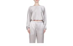 Leset Barb Long Sleeve Blouson Top In Cement