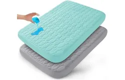 Pack and Play Sheets Fitted Quilted Waterproof Protector&comma; 2 Pack Playard Mattress Pad Compatible with Graco Pack n Play&comma; Mattress Cover fits for Baby Playpen Mattress&comma; Mini Crib&comma; Gray & Aqua