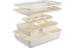 Bakken Swiss - Bakeware Set – 6 Piece – Stackable&comma; Deluxe&comma; Non-Stick Baking Pans for Professional and Home Cooking – Carbon Steel&comma; White Stone Coating
