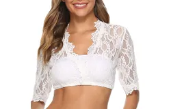 Dirndl Blouse Women&apos;s Long Elegant Costume Blouse with Lace for Oktoberfest White 9 S