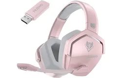 NUBWO G06 Dual Wireless Gaming Headset with Mic for PS5&comma; PS4&comma; PC&comma; Mobile&comma; Switch&colon; 2&period;4GHz Wireless &plus; Bluetooth - 100 Hr Battery - 50mm Drivers - Pink