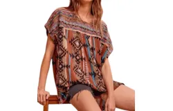 Andree By Unit Aztec Embroidered Top In Brown Multi
