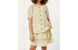 Hayden Girls Tween Print Blouse In Olive&sol;gold&sol;white