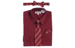 Gioberti Boy&apos;s Long Sleeve Dress Shirt &plus; Plaid Tie&comma; Bow Tie and Hanky