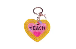 Sophia Collection Teacher Heart Beaded Keychain In Pink&sol;yellow