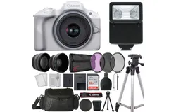 Canon EOS R50 Mirrorless Camera w&sol; 18-45mm Lens &lpar;White&rpar; &plus; 32GB SDHC Card &plus; 49mm 2X Telephoto Lens Attachment &plus; 49mm HD Wide Angle Lens Attachment &plus; 49mm HD UV CPL FLD Filters &plus; Tripod &plus; Case &plus; flash &plus; Cleaning Kit &plus; Pocket Tripod &plus; Lens Cap Holder &plus; Reade