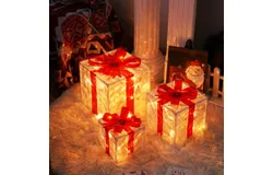 Christmas Lighted Gift Boxes&comma; Set of 3 Christmas Decorations for Home&comma; Light up Christmas Ornaments&comma; 3D Bull’s Eye Christmas Gift Box