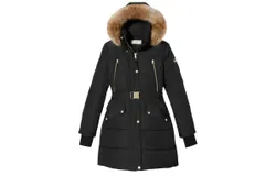 Michael Michael Kors Women&apos;s Black Down Belted Puffer Coat 3&sol;4 Length
