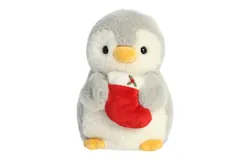 Aurora® Festive PomPom Penguin™ 20cm Pompom™ With Stocking Gray Stuffed Animal