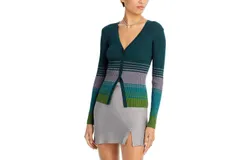 STAUD Women Cargo Color Block Ribbed Knit Cardigan Sweater Pine Forest
