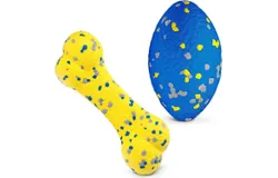 2Pcs Upgrade Bone Dog Balls&plus;Rugby Dogs Toys for Aggressive Chewers&comma; Indestructible Tennis Balls for Dogs &lpar;Blue&plus;Yellow&rpar;