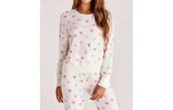 Z Supply Izzie Heart Long Sleeve Top In Bone