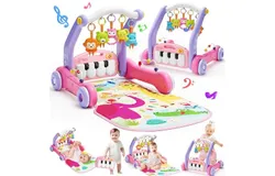 2 in 1 Baby Gym Play Mat with Walker&comma; Kick and Play Piano Gym Activity for Boys Girls&comma; Musical Activity Center Tummy Time Mat for 0-3-6-12-18 Months&comma; Learning Walker Play Gym for Infant Toddler Gift