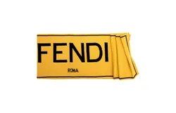 Fendi Roma Knitted Wool & Cashmere Yellow Black Logo Scarf