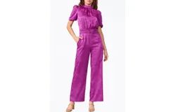 Adelyn Rae Theo Open-Back Sateen Jacquard Jumpsuit In Purple