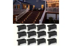 Luces Solares de Exterior para Valla&comma; Exterior Al Aire Libre Paso Luces&comma;  Impermeable Solares De Escalera De Patio - Blanco Cálido luz  &comma; Paquete De 12 Negro