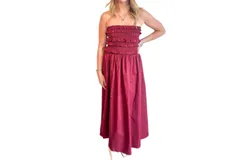 Tcec Stunningly Strapless Smocked Dress In Crimson