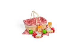 Bigjigs Toys Cesta de picnic de mimbre&comma; completa con manta&comma; platos y comida de madera para jugar