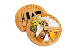 BlauKe Bamboo Cheese Board and Knife Set – 10 inch Round Charcuterie Board&comma; Serving Tray&comma; Platter&comma; Wood Cheese Board Set – Gift Idea