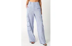 Olivaceous Railroad Stripe Linen Cargo Pant In Blue