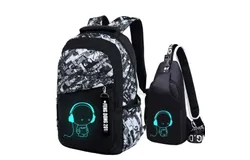 Asge School Backpack for Boys Print Backpack Teenagers Nylon Large School Bag Outdoor Reflective Daypack&comma;Black&sol;White