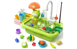 Play Sink with Running Water, Kitchen Play Sink Toy with Electric Faucet, Play Kitchen Accessories, Floating Pool Toys & Fishing