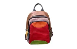 Vintage Genuine Leather Backpack Hand Woven Colorful Handbag Leather Crossbody Bag Wallet Travel Backpack for Mom&comma; Daughter&comma; Friends &lpar;Red&rpar;