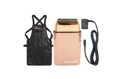 BaByliss PRO FOILFX02 Cordless Metal ROSE GOLD Double Foil Shaver FXFS2RG-ROSE GOLD &plus; Babyliss Pro Foil Shaver Replacement Power Cord Charger For FXFS2 Double Foil Shaver &plus; Babyliss Pro Barberology Industrial Barber Apron