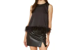 Strut & Bolt Classic Tank Top With Feather Trim In Black