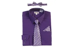 Gioberti Boy&apos;s Long Sleeve Dress Shirt &plus; Stripe Tie&comma; Bow Tie and Hanky