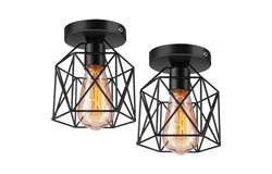 Luminaria colgante de una luz&comma; The Nordic Modern Retro Industrial Jaula de pájaros de metal Lámpara colgante de techo con pantalla de diamante para cocina Isla Comedor Pasillo &lpar;Dos paquetes&rpar;