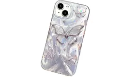 Phone Case for Phone 13 Shiny Silver Butterfly Design